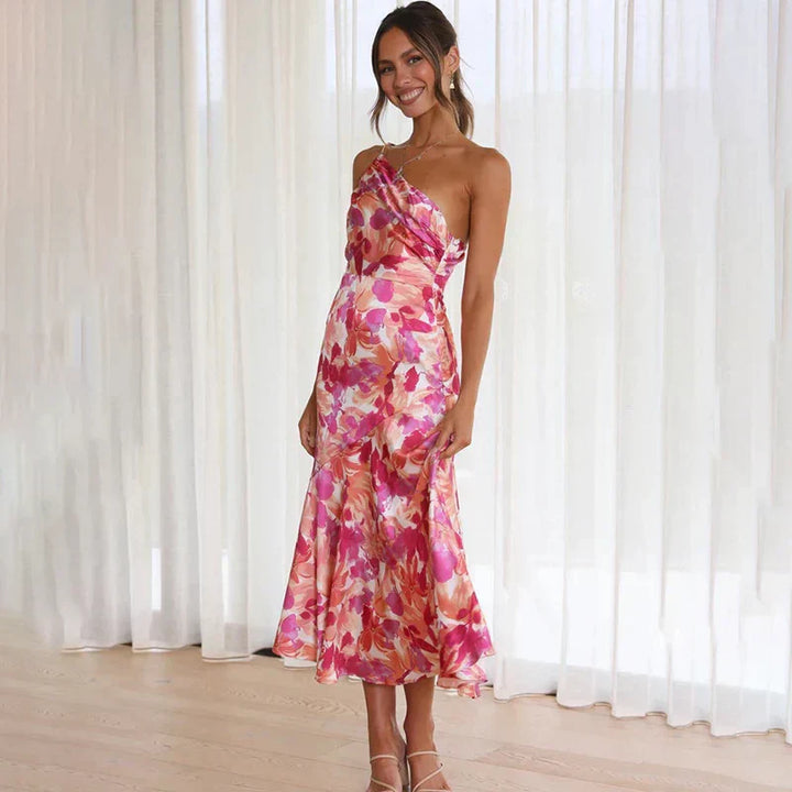 Millie | Elegant One-Shoulder Floral Midi Dress