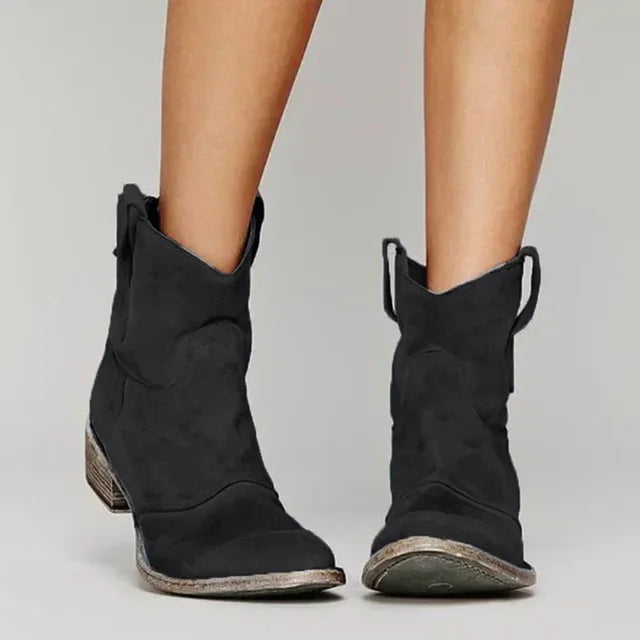 Tess | Vintage Blue Suede Ankle Boots With Western Style