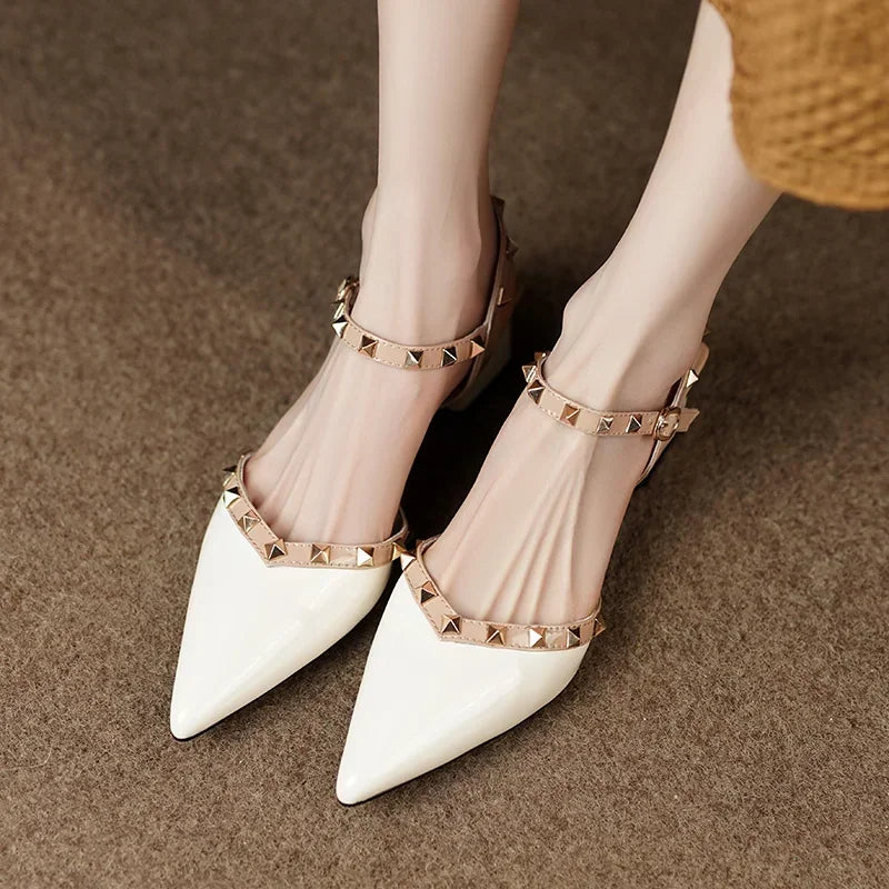 Rosanna | Studded Pointed Toe Block Heel Pumps