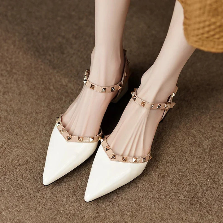 Rosanna | Studded Pointed Toe Block Heel Pumps
