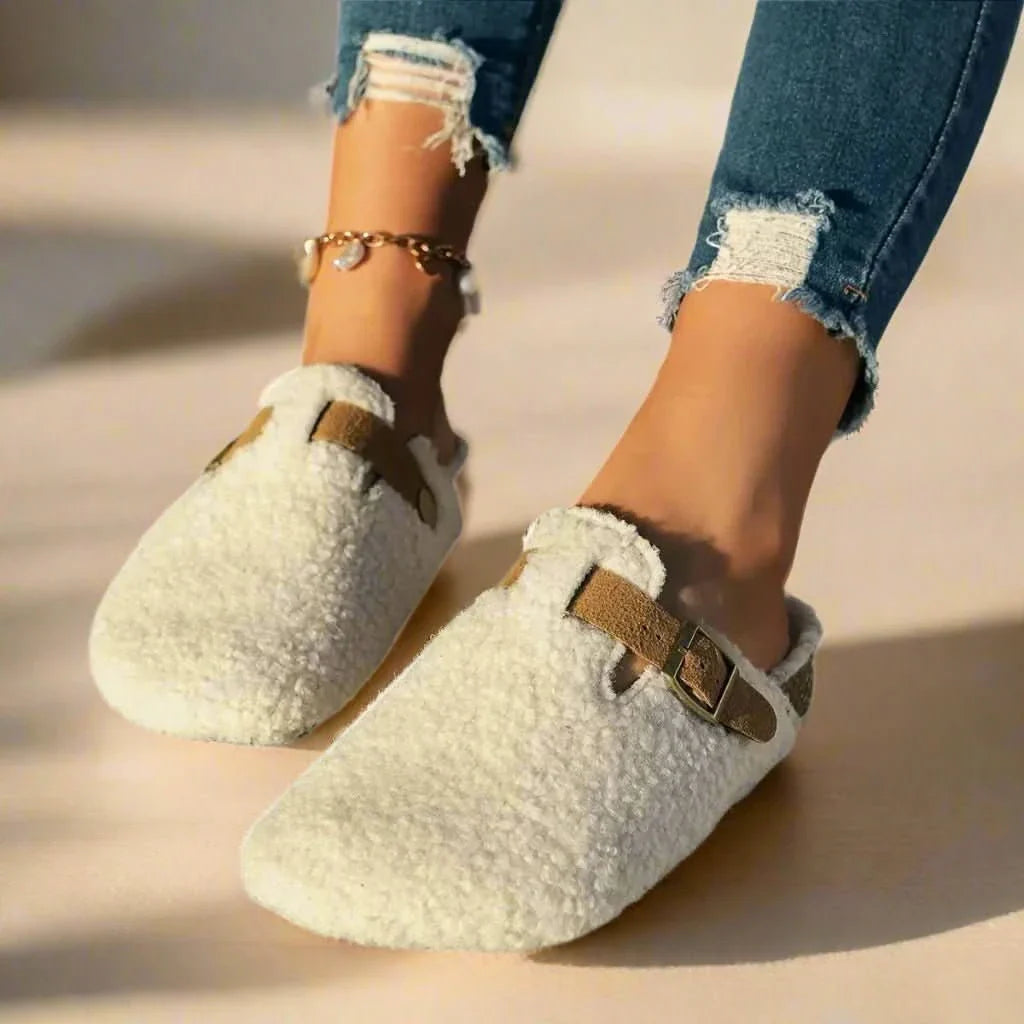 Hannah | Elegant Sheepskin Wool Slip-On Mule Slippers