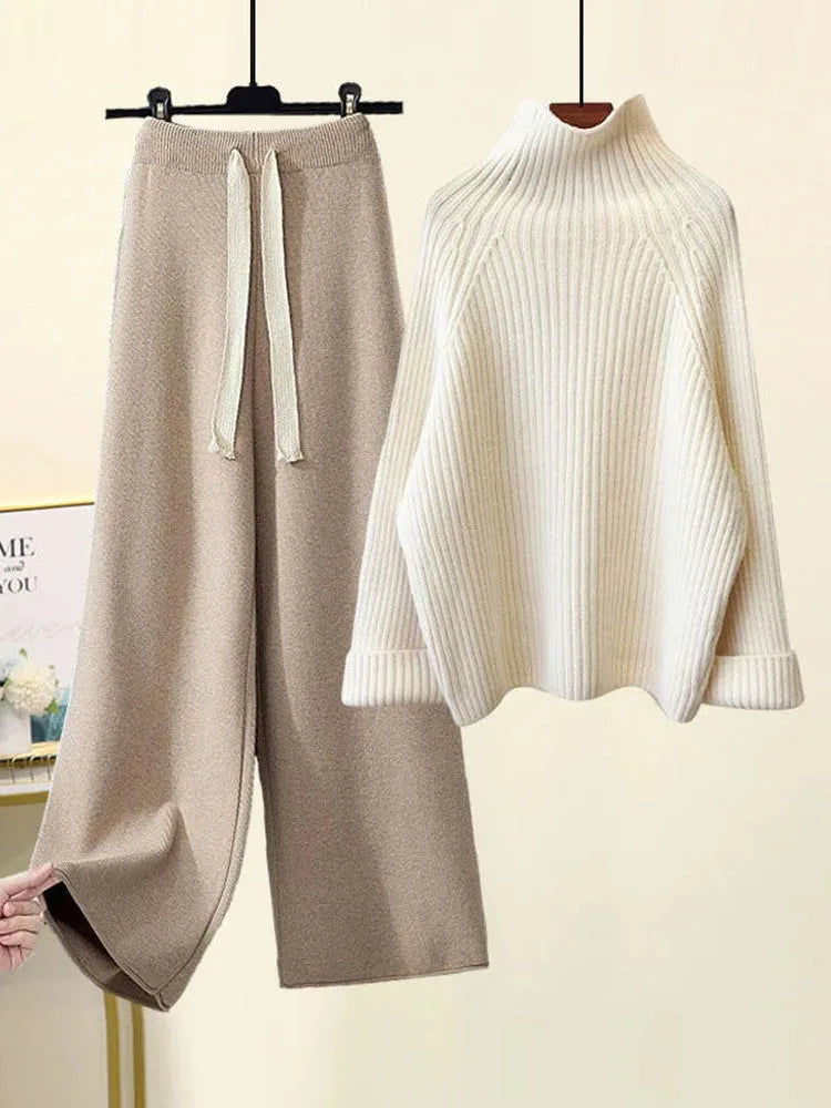 Elyse | Chic Ribbed Turtleneck And Wide-Leg Knit Set