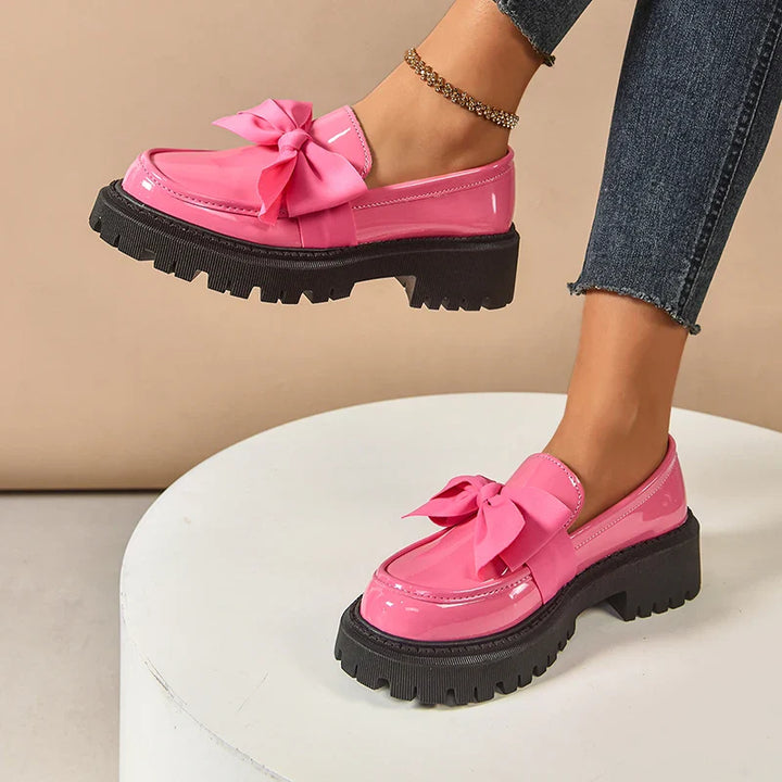 Eleanora | Chic Patent Leather Platform Loafers With Bow Detail
