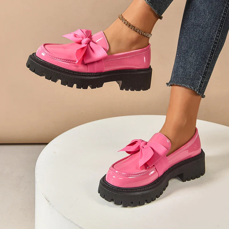Rosalinda | Chic Pink Patent Leather Bow Platform Loafers