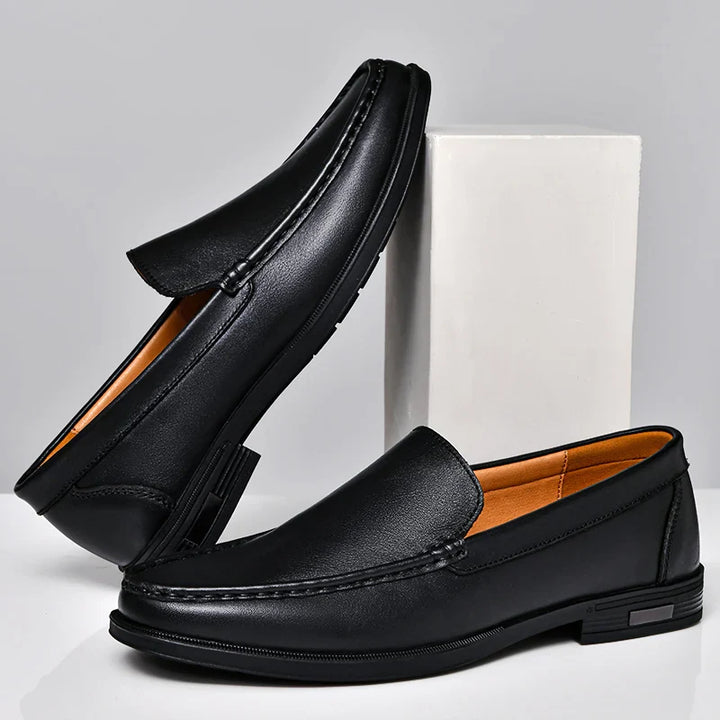 Margot | Elegant Black Genuine Leather Slip-On Loafers