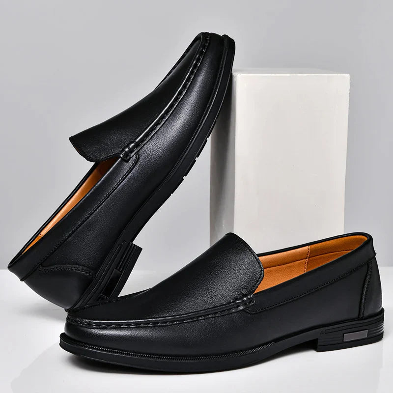 Elyse | Elegant Black Genuine Leather Slip-On Loafers For Men