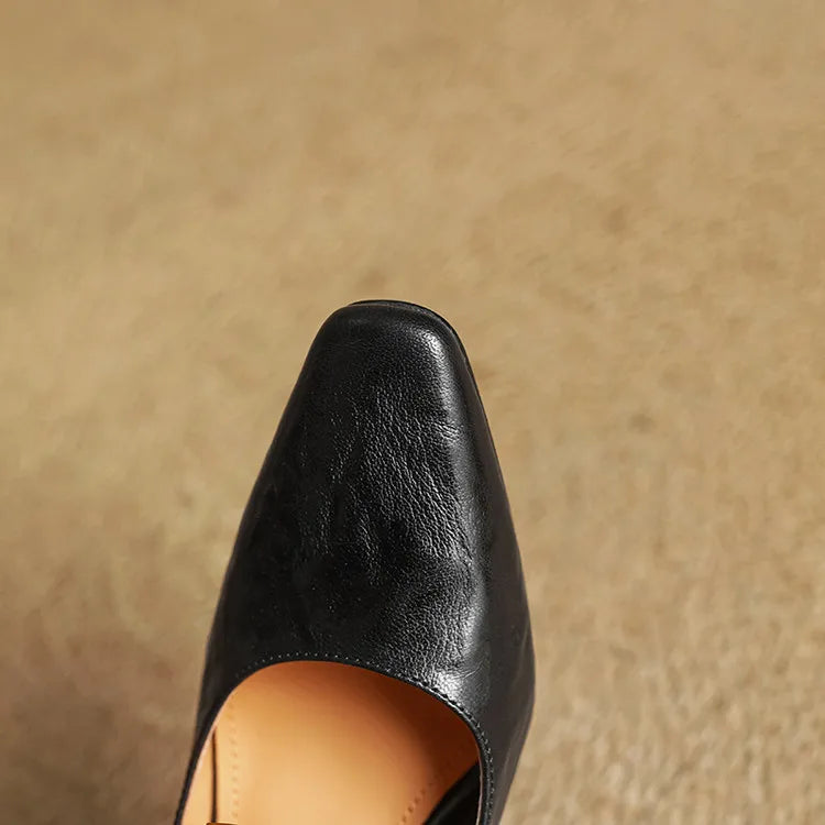 Auria | Elegant Square-Toe Mary Jane Block Heel Pumps