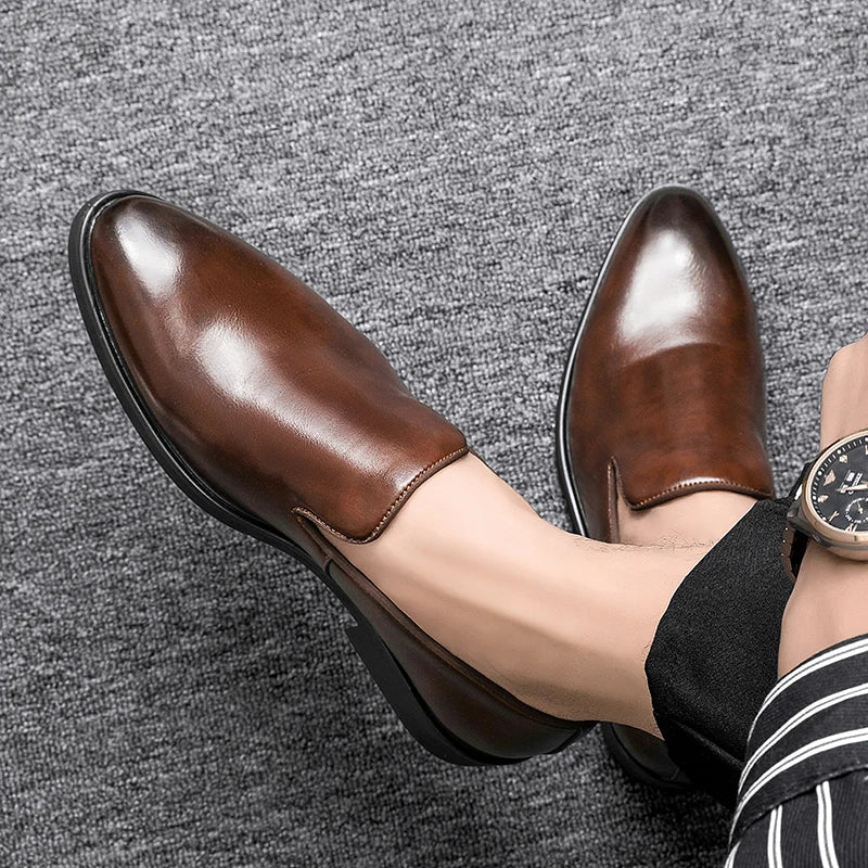 Eleanore | Sleek Black Leather Slip-On Loafers For Men