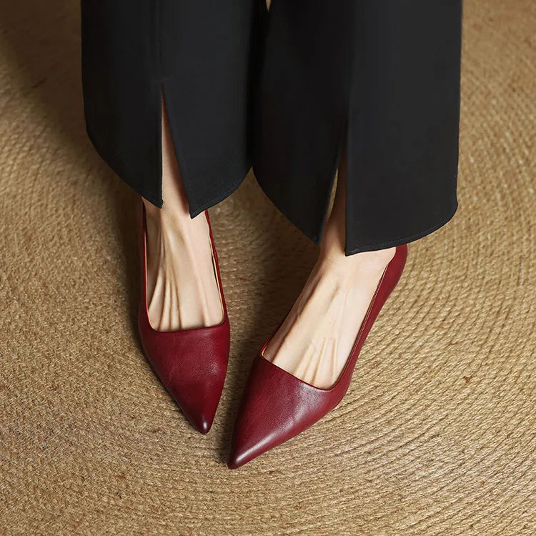 Dahlia | Chic Pointed Toe Genuine Leather Kitten Heels