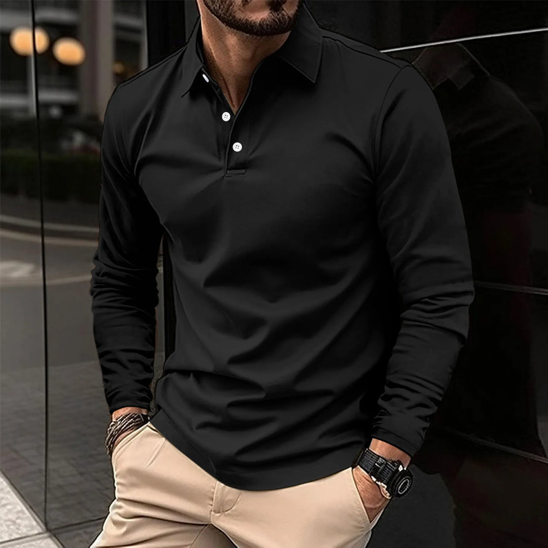 Kingston | Elegant Long-Sleeve White Polo Shirt For Men