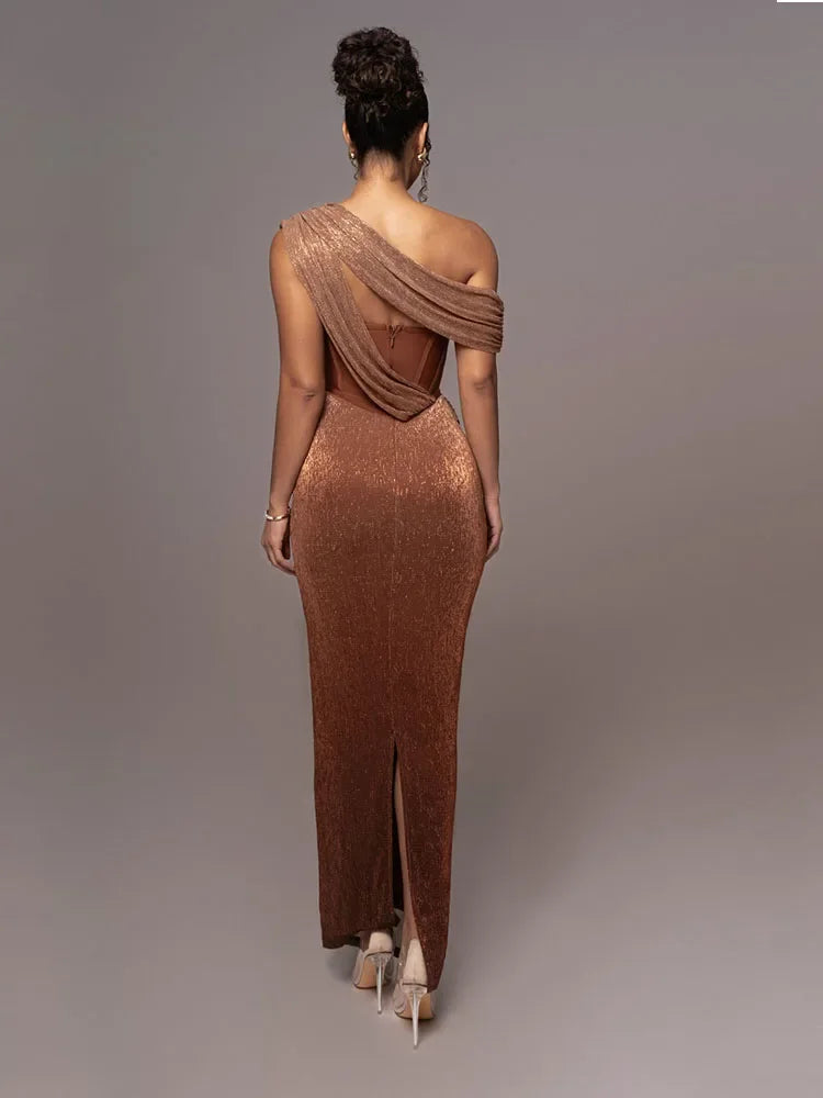 Kaia | Elegant One Shoulder Sequin Maxi Dress