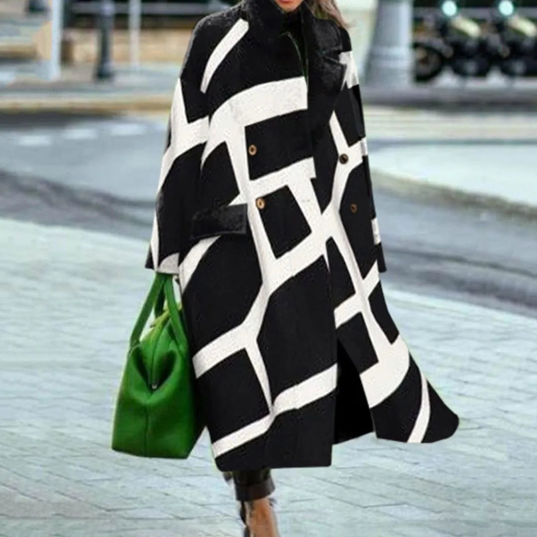 Evy | Stylish Oversized Wool Blend Checkered Long Coat