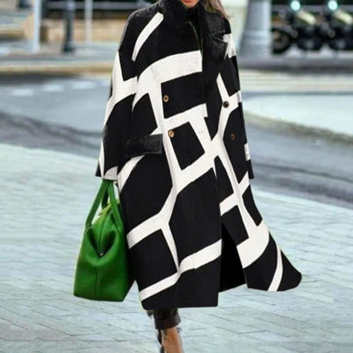 Evy | Stylish Oversized Wool Blend Checkered Long Coat