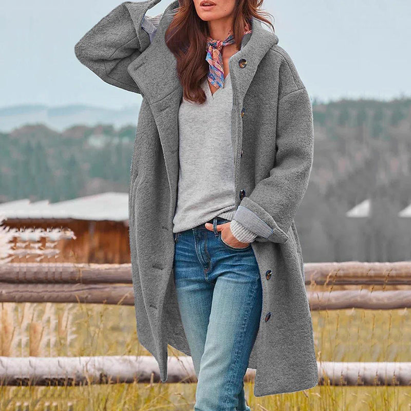 Juniper | Elegant Long Hooded Winter Coat With Button Front