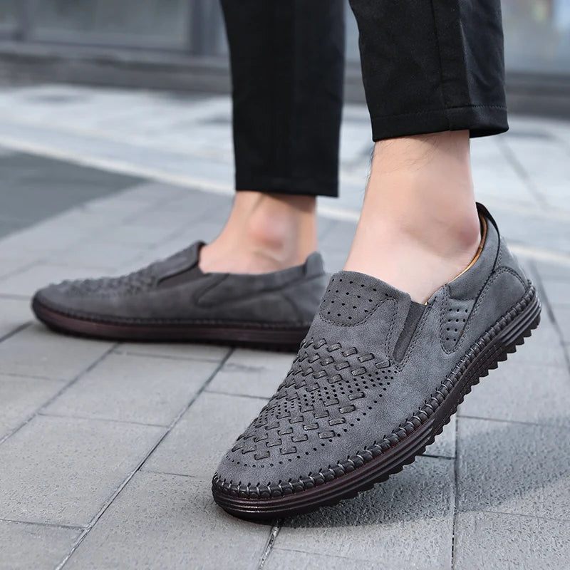 Elyse | Stylish Perforated Leather Slip-On Loafers For Men