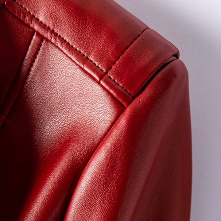Tessa | Chic Burgundy Asymmetrical Vegan Leather Jacket