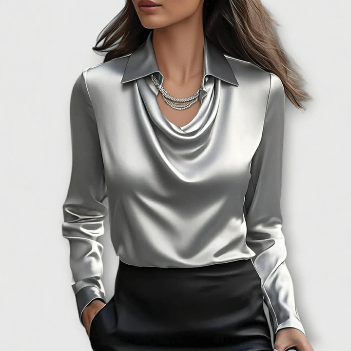Evy | Elegant Satin Cowl Neck Long Sleeve Blouse