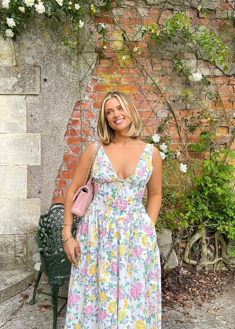 Rosie | Elegant V-Neck Floral Midi Dress