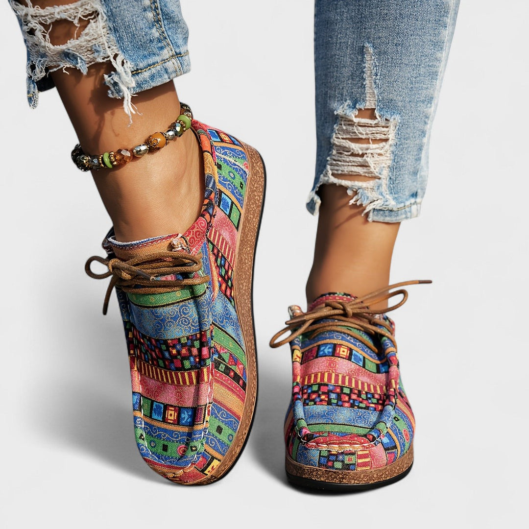 Selena | Stylish Bohemian Print Orthopedic Sneakers With Cork Sole