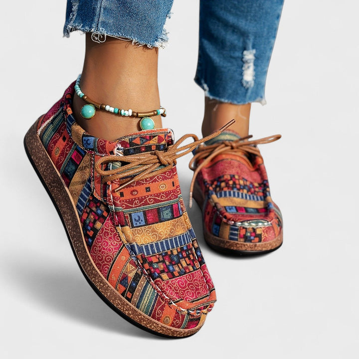 Selena | Stylish Bohemian Print Orthopedic Sneakers With Cork Sole