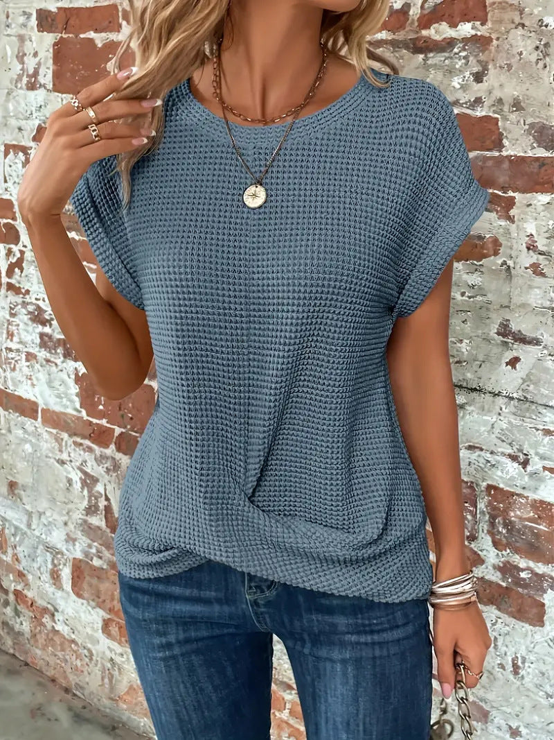 Melissa | Chic Waffle Knit Round Neck Short Sleeve Top