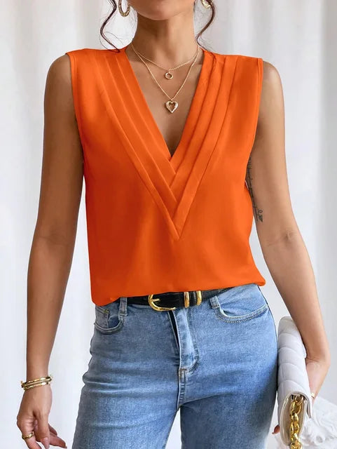 Genevieve | Elegant V-Neck Sleeveless Blouse