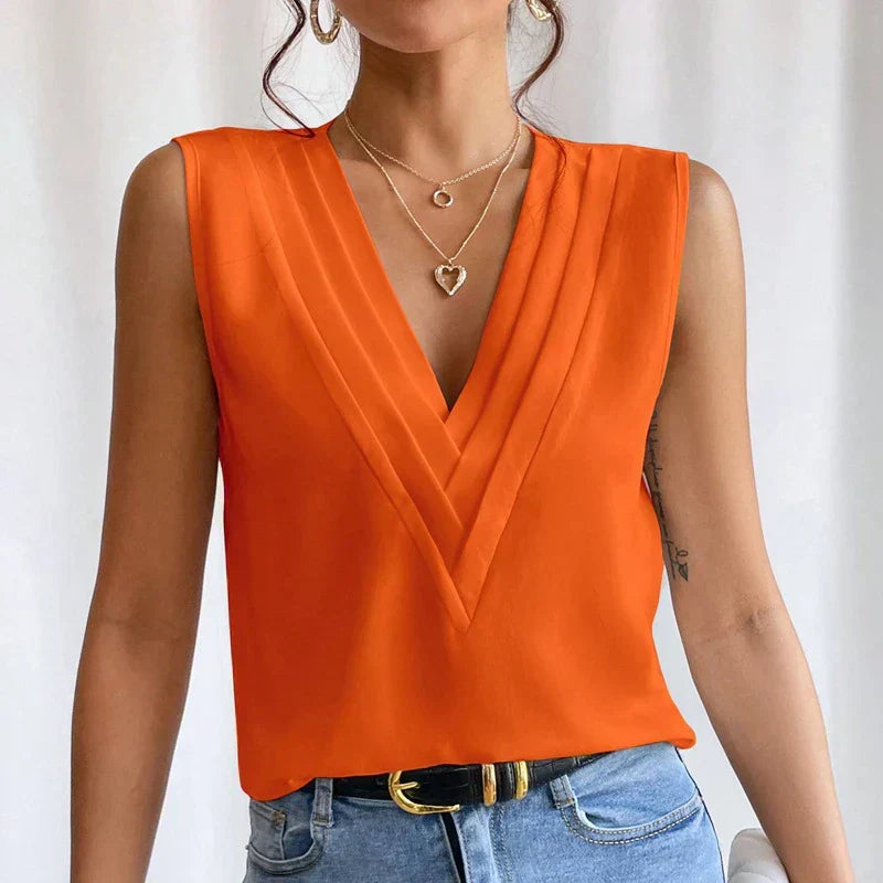 Genevieve | Elegant V-Neck Sleeveless Blouse