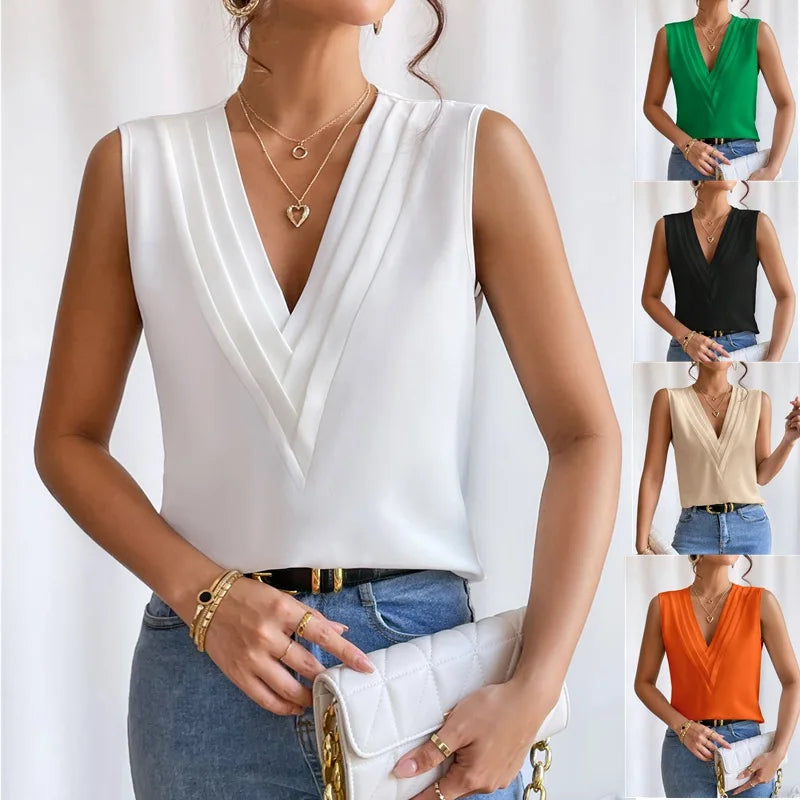 Genevieve | Elegant V-Neck Sleeveless Blouse