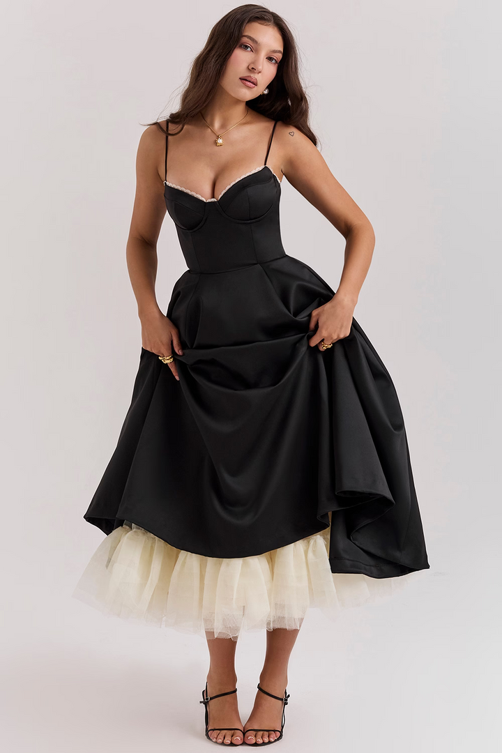 Evy | Elegant Light Blue Corset Midi Dress With Sweetheart Neckline