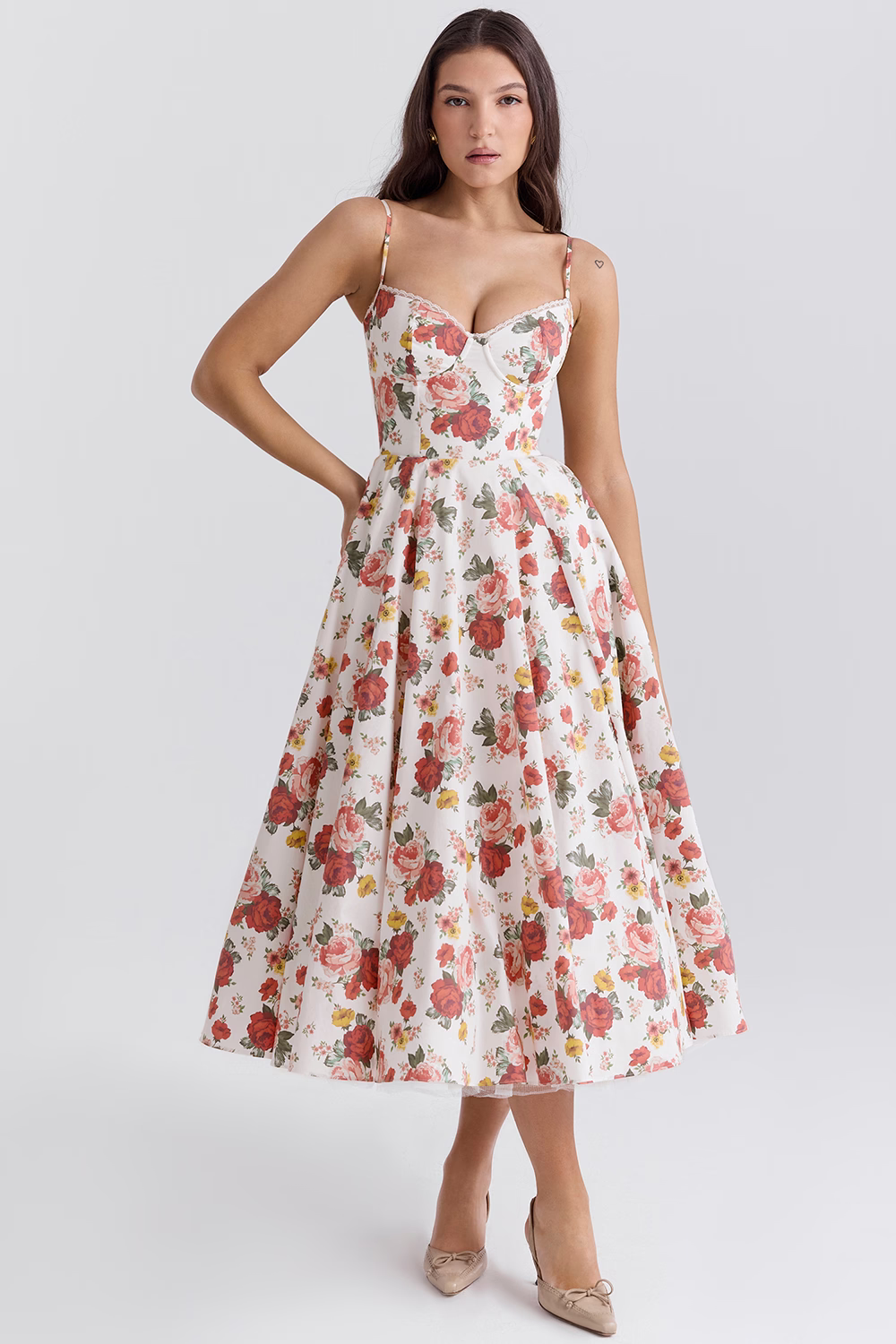 Evy | Elegant Light Blue Corset Midi Dress With Sweetheart Neckline