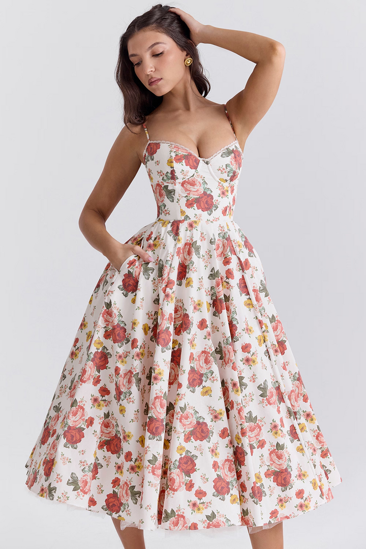 Evy | Elegant Light Blue Corset Midi Dress With Sweetheart Neckline