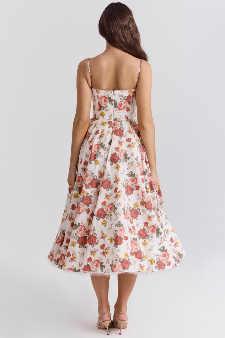 Evy | Elegant Light Blue Corset Midi Dress With Sweetheart Neckline