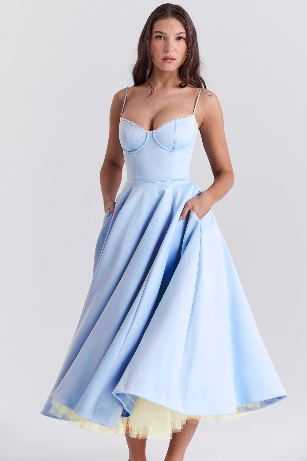 Evy | Elegant Light Blue Corset Midi Dress With Sweetheart Neckline