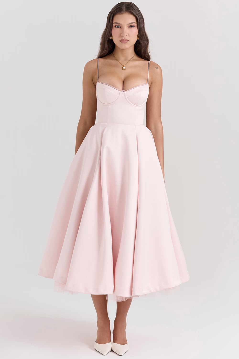 Evy | Elegant Light Blue Corset Midi Dress With Sweetheart Neckline