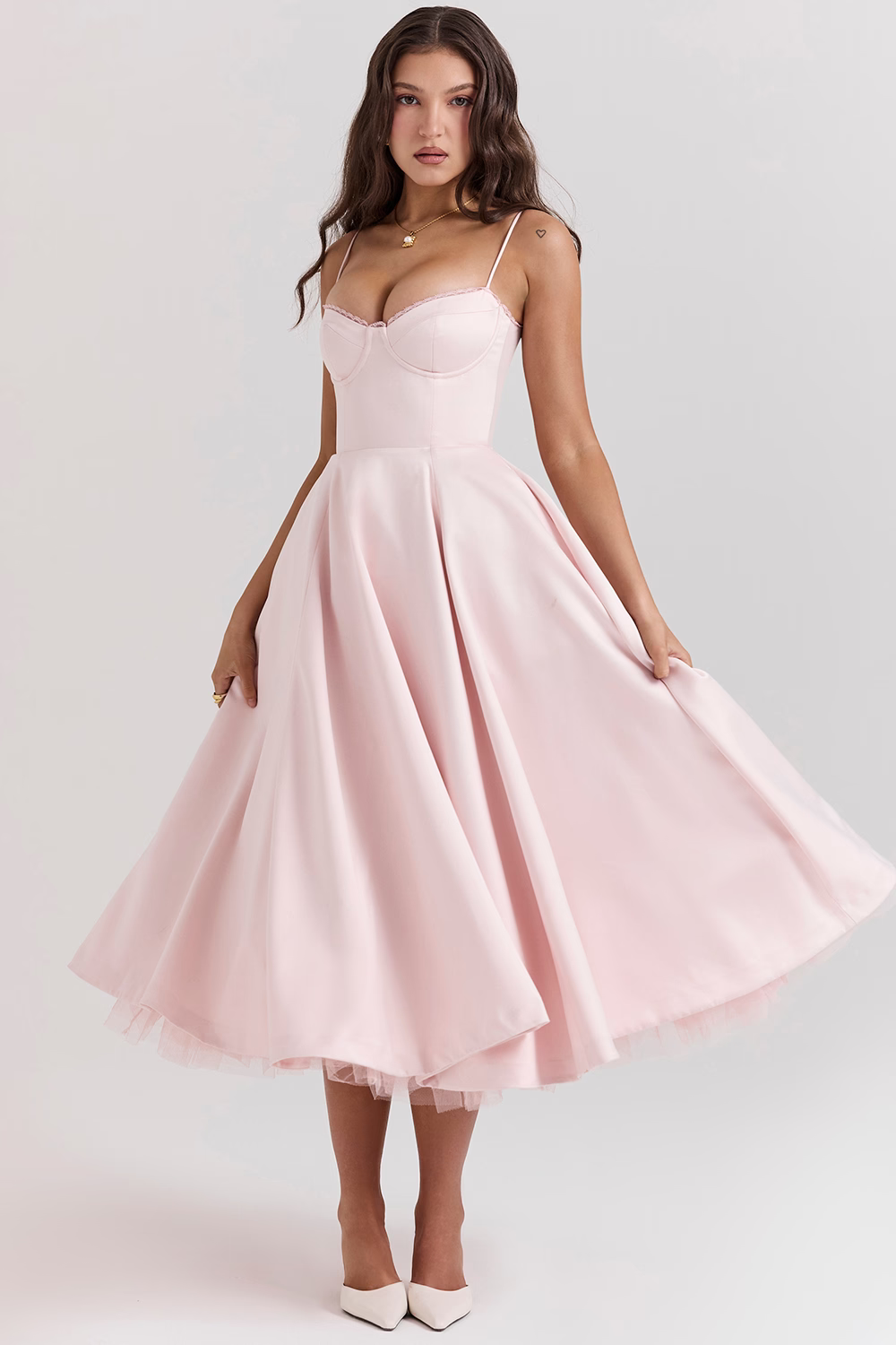 Evy | Elegant Light Blue Corset Midi Dress With Sweetheart Neckline
