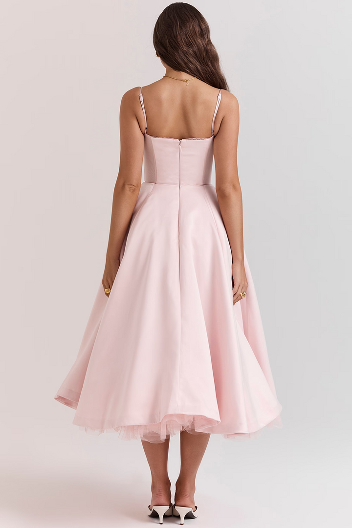 Evy | Elegant Light Blue Corset Midi Dress With Sweetheart Neckline