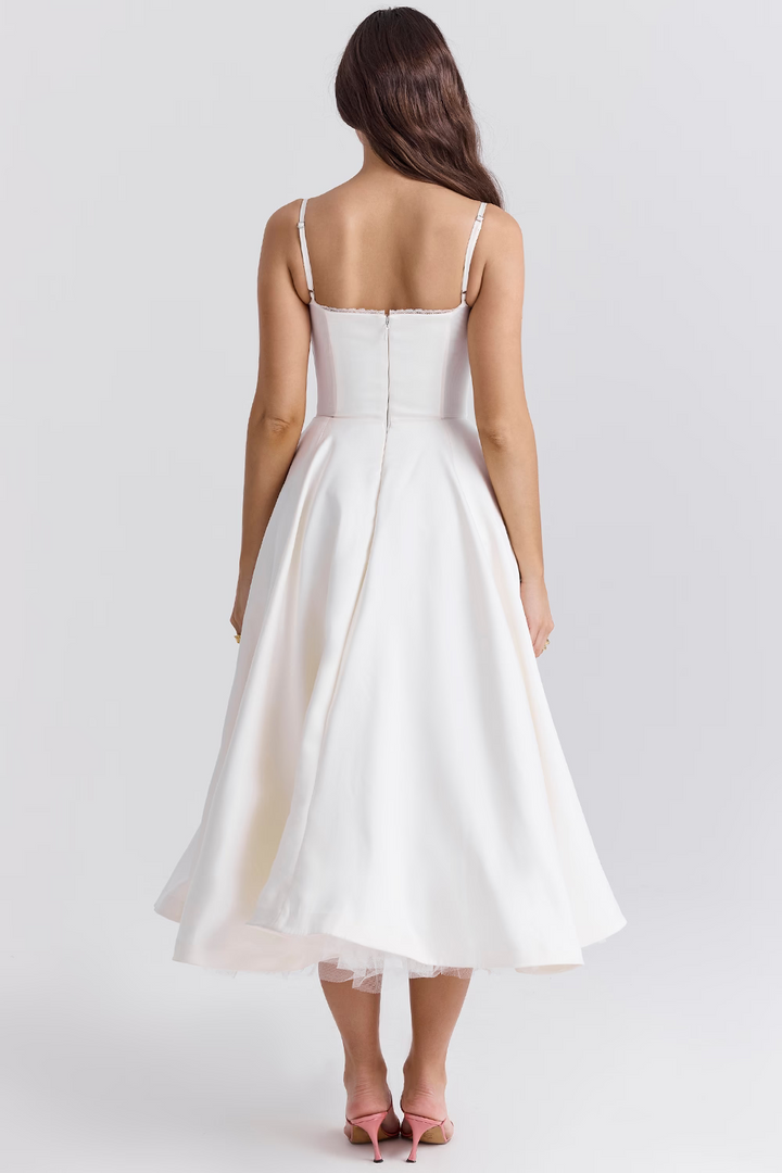 Evy | Elegant Light Blue Corset Midi Dress With Sweetheart Neckline