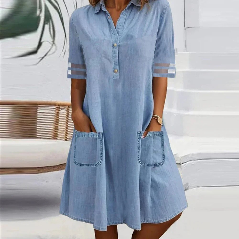 Leah | Chic Denim Shirt Dress With Pockets