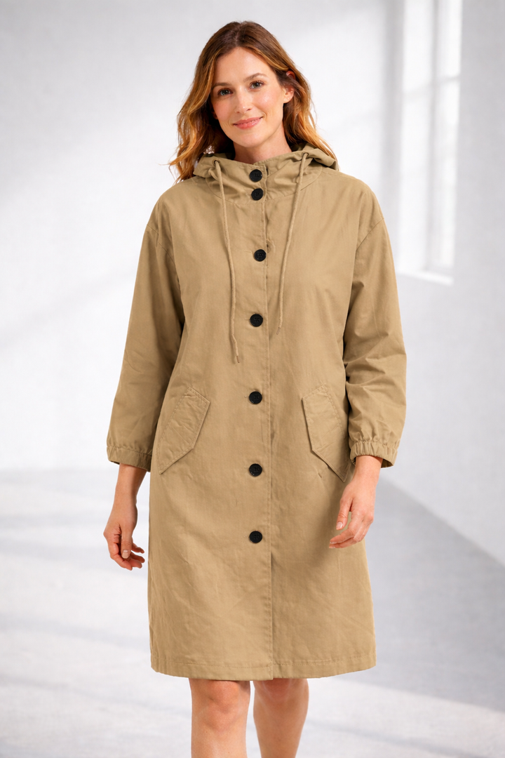 Layla | Chic Hooded Trench Coat With Button Front