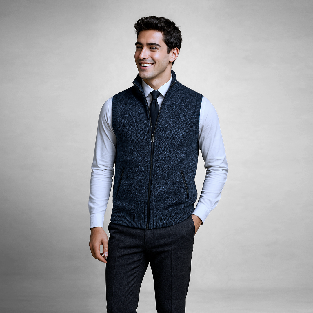 Westwood | Sleek Men's Stand Collar Zip-Up Knit Vest