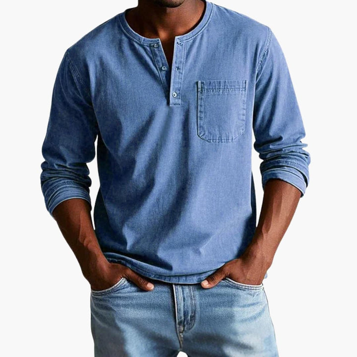 Rosette | Stylish Henley Chest Pocket Long Sleeve Shirt For Men