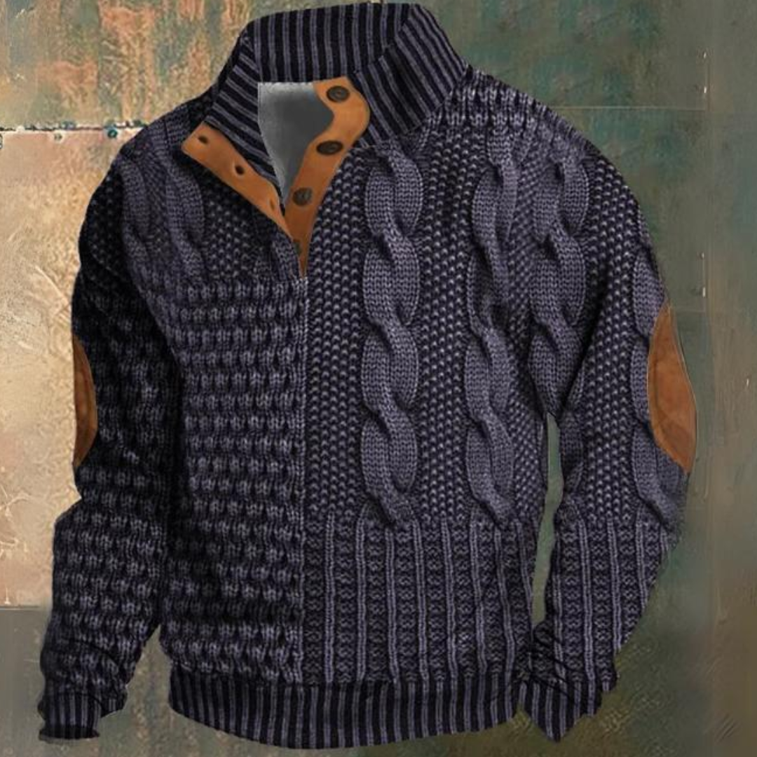 Tomas | Stylish Cable Knit Quarter Zip Pullover With Elbow Patches