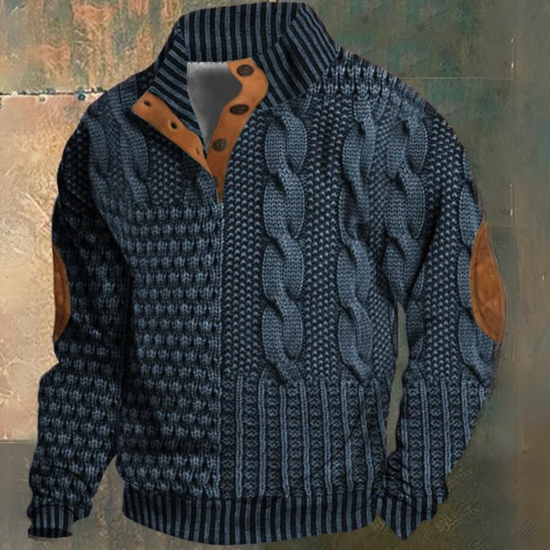 Quinn | Stylish Cable Knit Quarter Zip Pullover With Elbow Patches