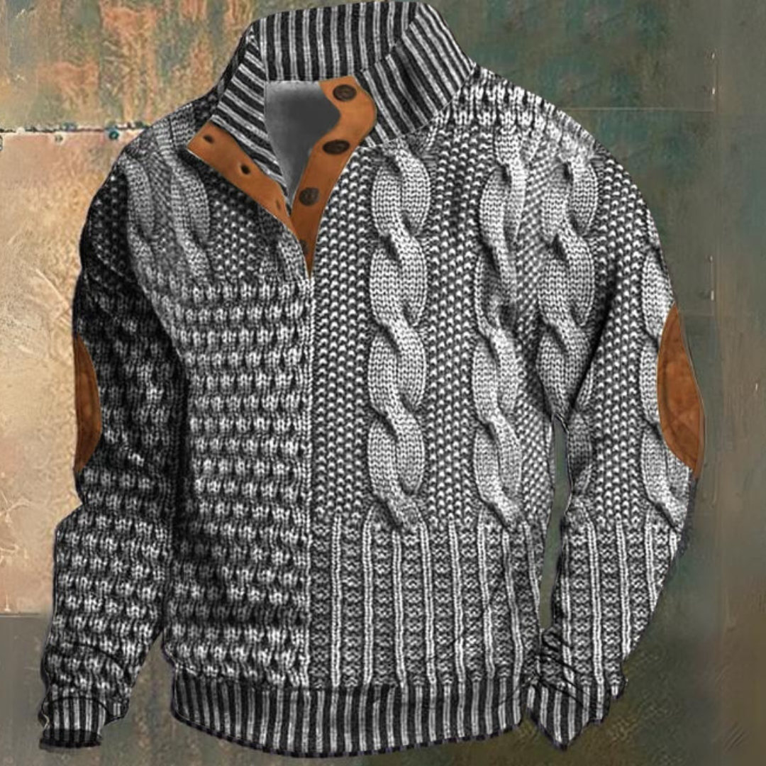 Quinn | Stylish Cable Knit Quarter Zip Pullover With Elbow Patches