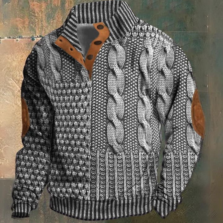 Quinn | Stylish Cable Knit Quarter Zip Pullover With Elbow Patches