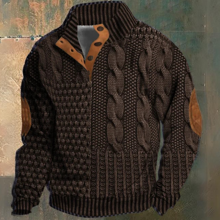 Tomas | Stylish Cable Knit Quarter Zip Pullover With Elbow Patches