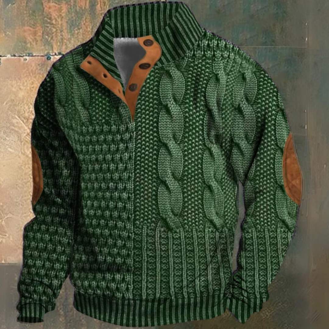 Quinn | Stylish Cable Knit Quarter Zip Pullover With Elbow Patches