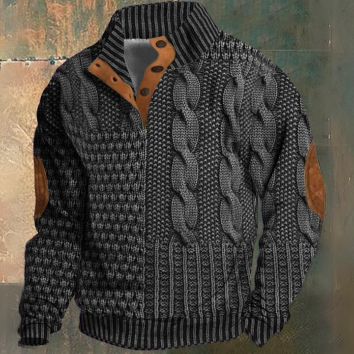 Quinn | Stylish Cable Knit Quarter Zip Pullover With Elbow Patches