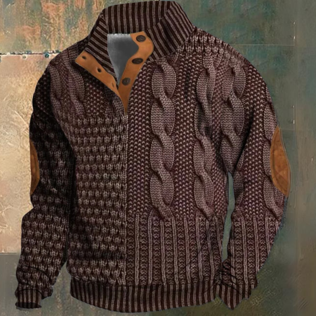 Tomas | Stylish Cable Knit Quarter Zip Pullover With Elbow Patches