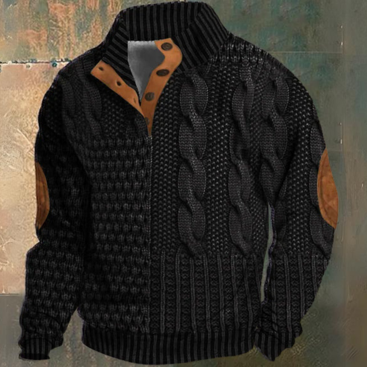 Quinn | Stylish Cable Knit Quarter Zip Pullover With Elbow Patches
